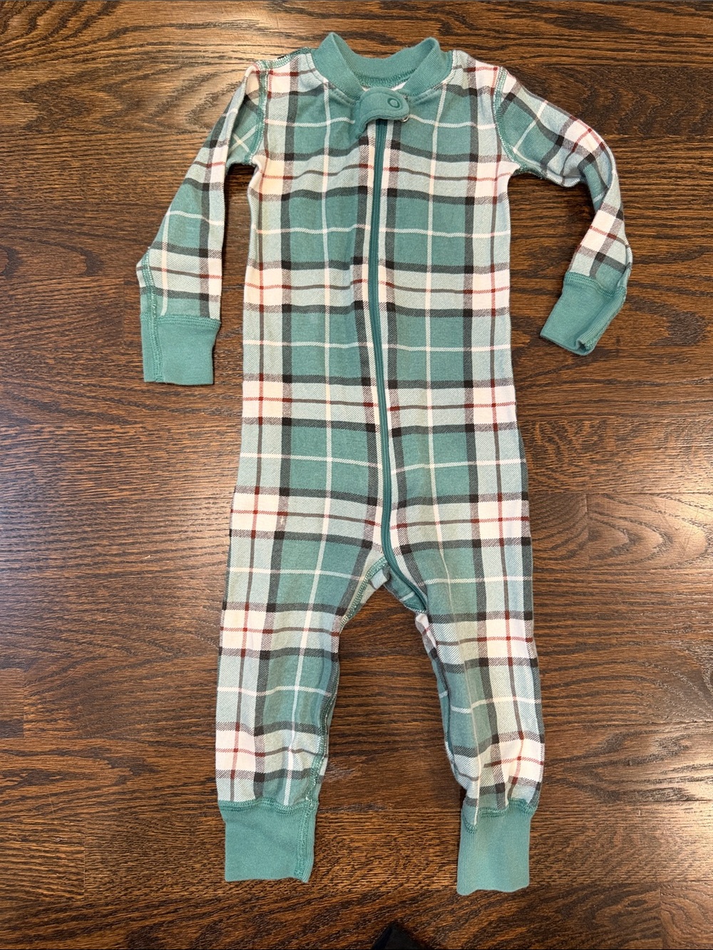Hanna Andersson Plaid One-Piece Footie in Teal, Cream and Red green 18-24 months
